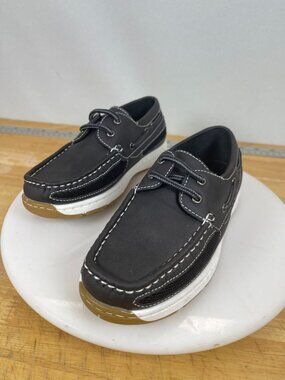 Xray Youth Black Boat Shoes Size 12 With White Stitching & Gum Sole